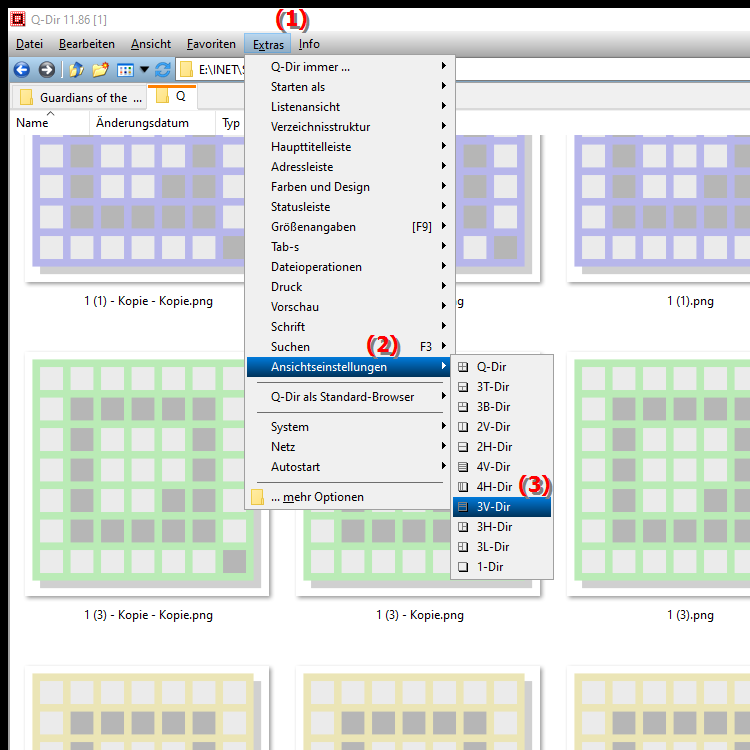 Was bietet die 3V Dir Ansicht im Quad Datei Explorer Q Dir